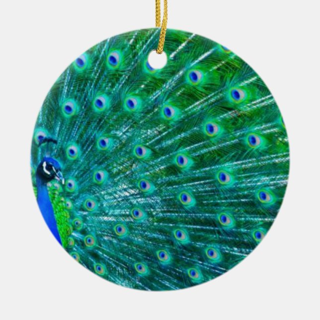 Butterflies and Peacock Ceramic Ornament (Front)