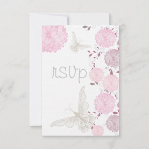 Butterflies and Pink Chrysanthemums  RSVP Card