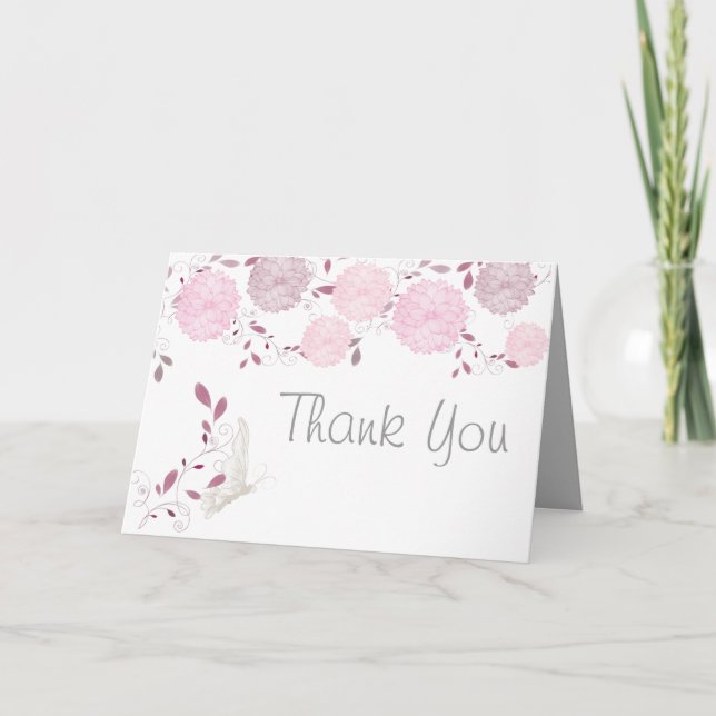 Butterflies and Pink Chrysanthemums Thank You (Front)
