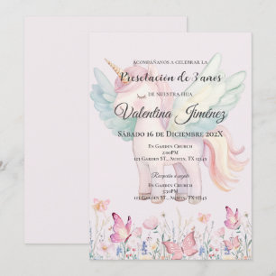Butterflies and ponies 3st birthday in Spanish Invitation