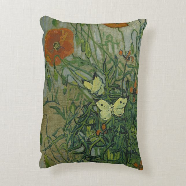 Butterflies and Poppies by Vincent van Gogh Accent Pillow (Back(Vertical))