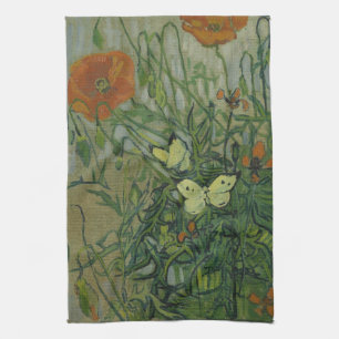 Butterflies and Poppies by Vincent van Gogh Kitchen Towel