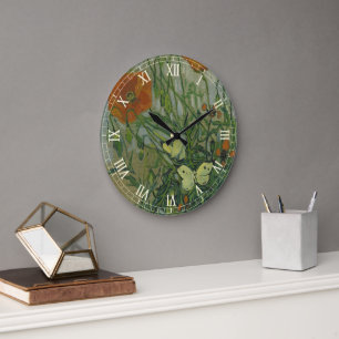 Butterflies and Poppies by Vincent van Gogh Large Clock