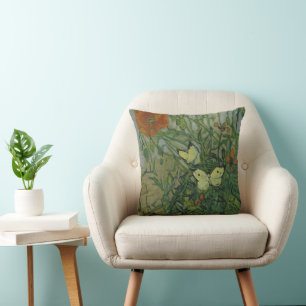 Butterflies and Poppies by Vincent van Gogh Throw Pillow