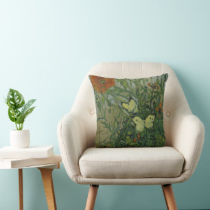 Butterflies and Poppies by Vincent van Gogh Throw Pillow
