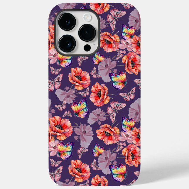 Butterflies and Poppy Flowers Case-Mate iPhone Case (Back)