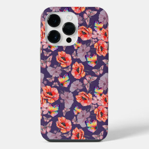 Butterflies and Poppy Flowers iPhone 14 Pro Max Case