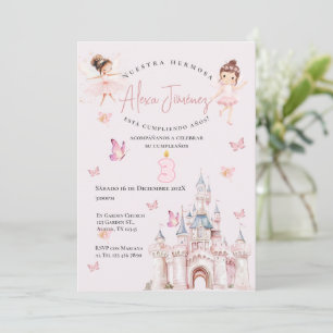 Butterflies and princesses 3st birthday in Spanish Invitation