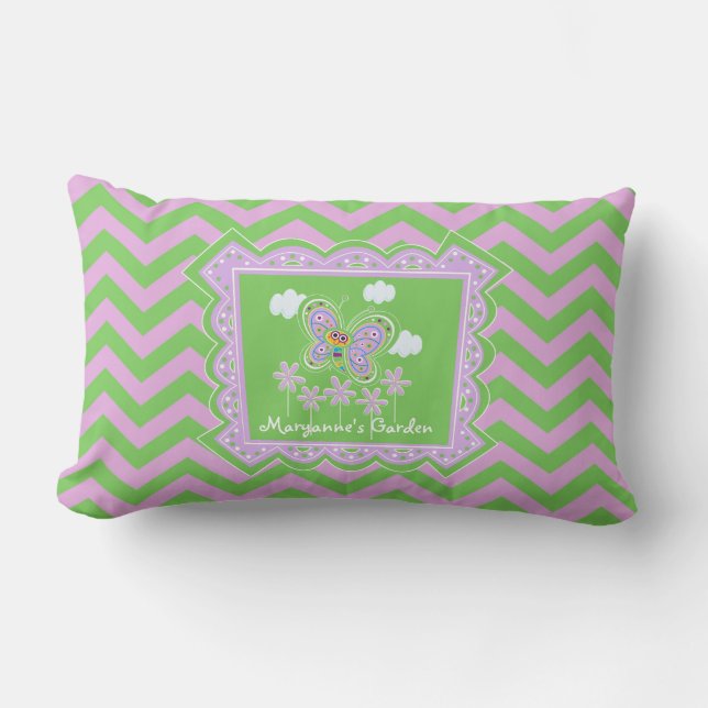 Butterflies and Purple Zigzags Lumbar Pillow (Front)