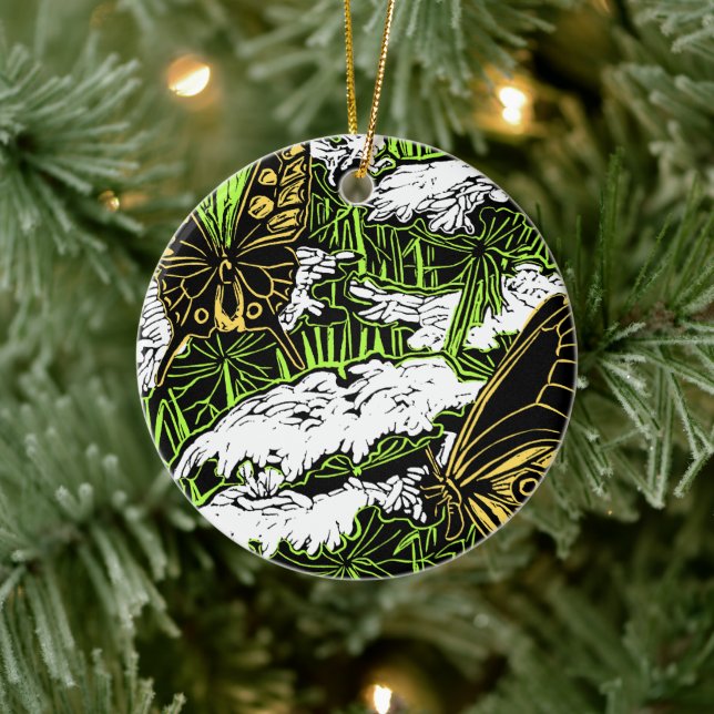 Butterflies and Queen Anne's Lace Ceramic Ornament (Tree)