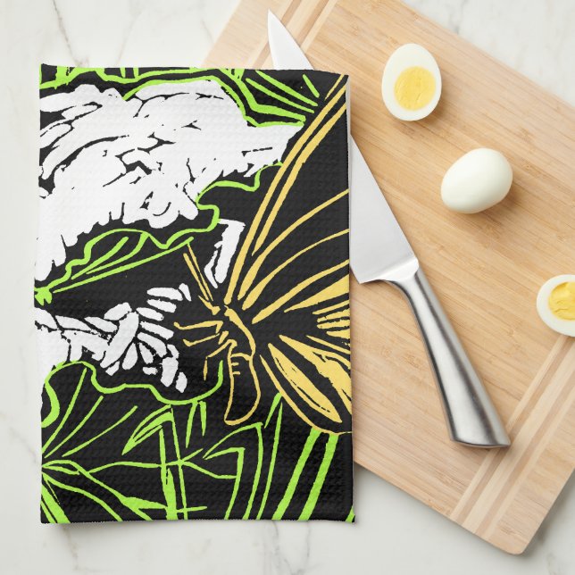 Butterflies and Queen Anne's Lace Kitchen Towel (Quarter Fold)