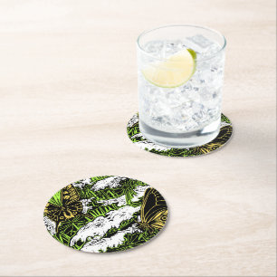 Butterflies and Queen Anne's Lace Round Paper Coaster