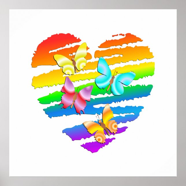 Butterflies and Rainbow Heart Poster (Front)