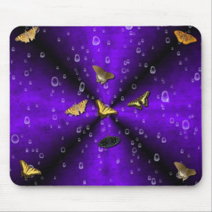 Butterflies and Raindrops on Purple Rainbow Mouse Pad