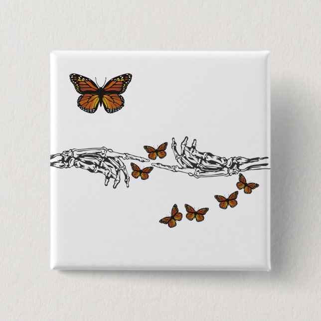 Butterflies and Skeletons 2 Inch Square Button (Front)