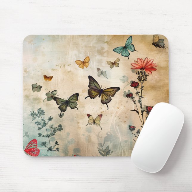 Butterflies and Spring Flowers Mouse Pad (With Mouse)