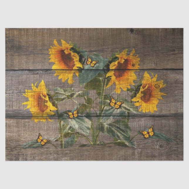 Butterflies And Sunflowers Rustic Design Tissue Paper (Front)