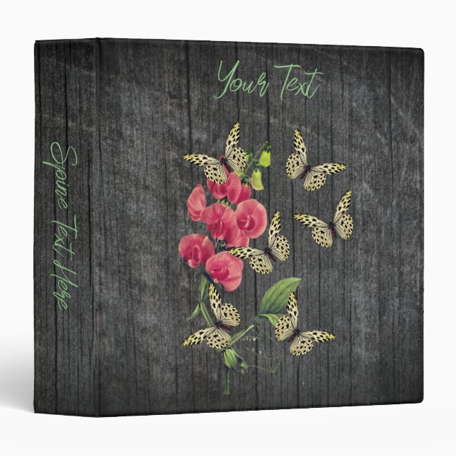 Butterflies And Sweet Pea Barnboard Personalized Binder (Front/Spine)