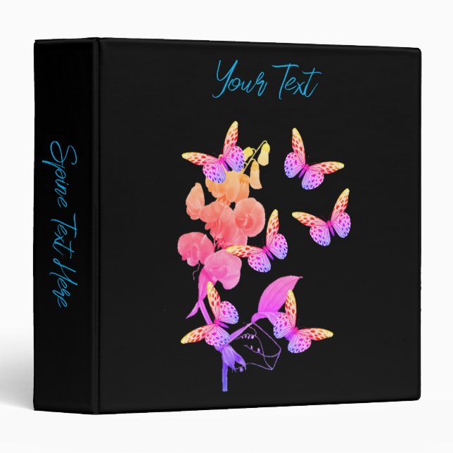 Butterflies And Sweet Pea Flower Art Personalized Binder (Front/Spine)