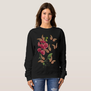 Butterflies And Sweet Pea Flower Black Sweatshirt