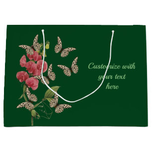 Butterflies And Sweet Pea Flower Personalized Large Gift Bag