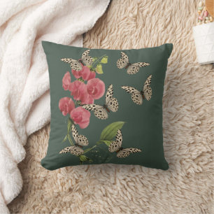 Butterflies And Sweet Pea Flower Throw Pillow