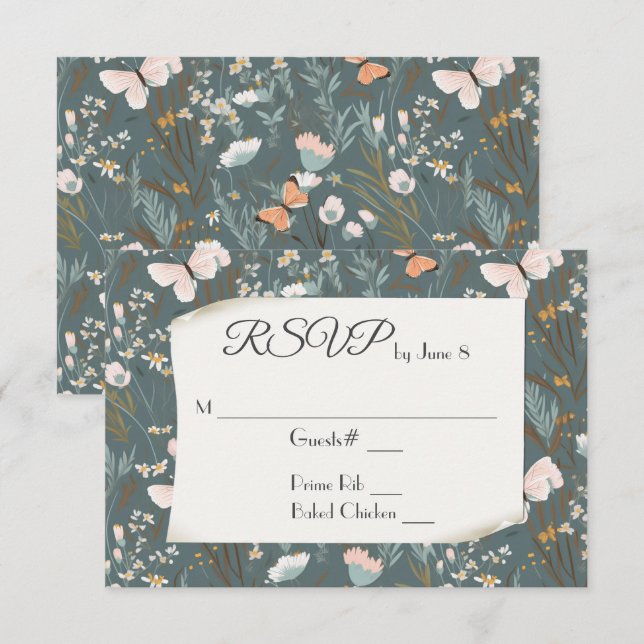 Butterflies and Wildflowers for Wedding RSVP (Front/Back)
