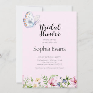 Butterflies and Wildflowers Pink Bridal Shower Invitation