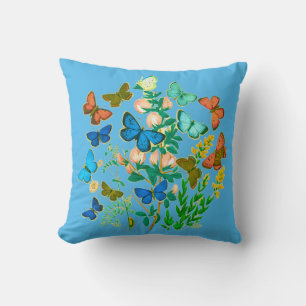 Butterflies and Wildflowers Vintage Botanical  Throw Pillow