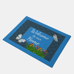 Butterflies And Zinnia Flowers Welcome Doormat