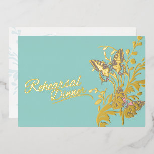Butterflies aqua gold wedding rehearsal dinner