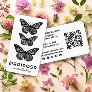 Butterflies Beauty Esthetician Salon QR Code BW Business Card