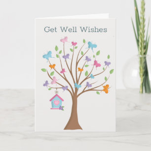 Butterflies Birdhouse Tree Cheery Get Well Card