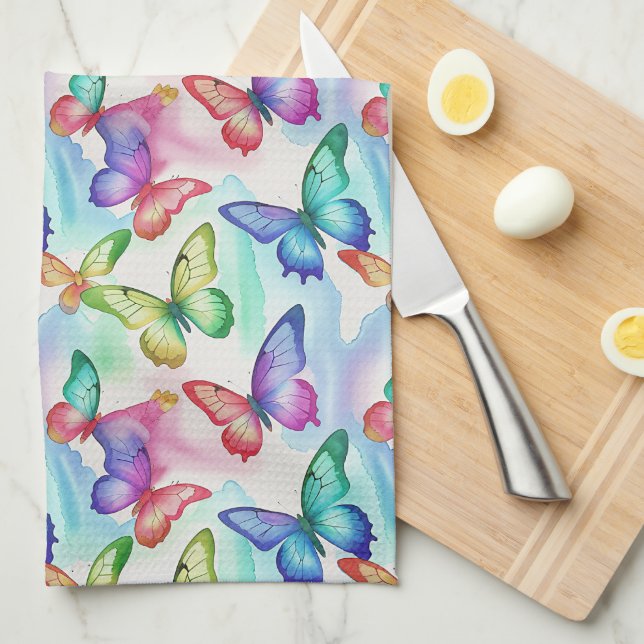 Butterflies Birthday Party Shower Watercolor Kitchen Towel (Quarter Fold)