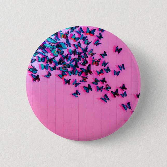 Butterflies Blue Pink Beautiful 2 Inch Round Button (Front)