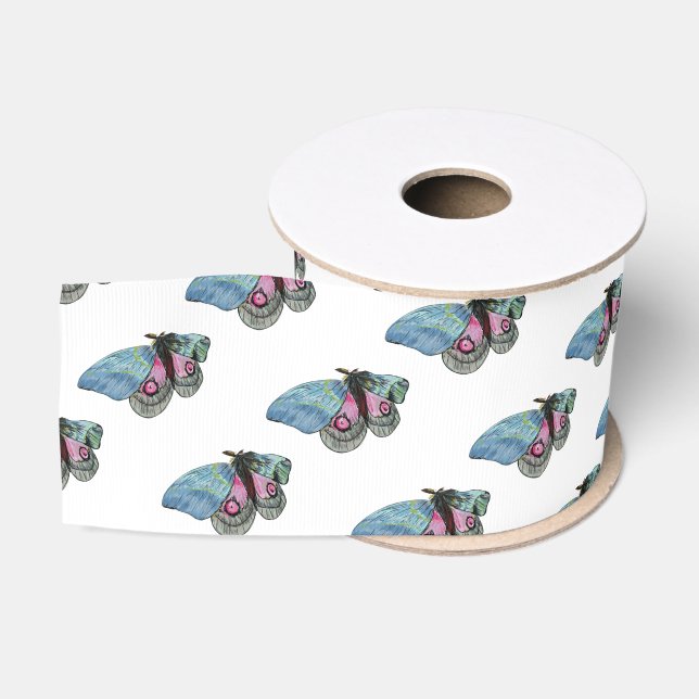 Butterflies Blue Pink Digital Art Grosgrain Ribbon (Spool)