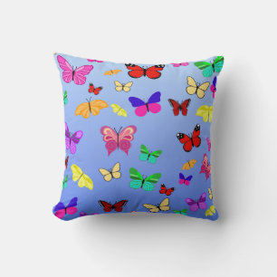 Butterflies Blue Reversible Throw Pillow