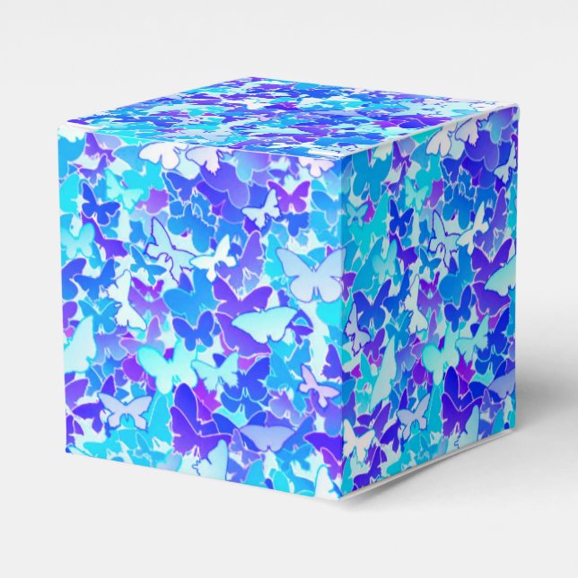 Butterflies, blue, turquoise, lavender favor box (Front Side)
