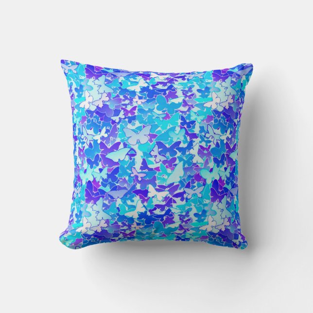 Butterflies, blue, turquoise, lavender throw pillow (Front)