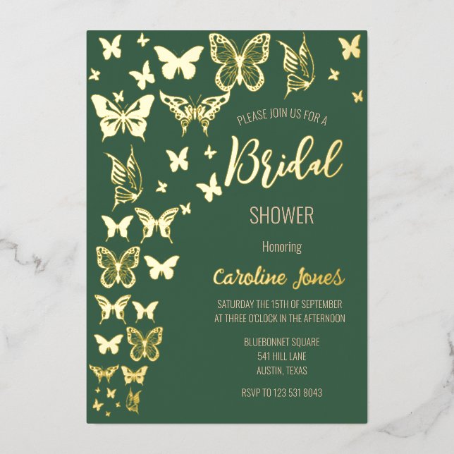 Butterflies Boho Green Gold Foil Bridal Shower (Front)