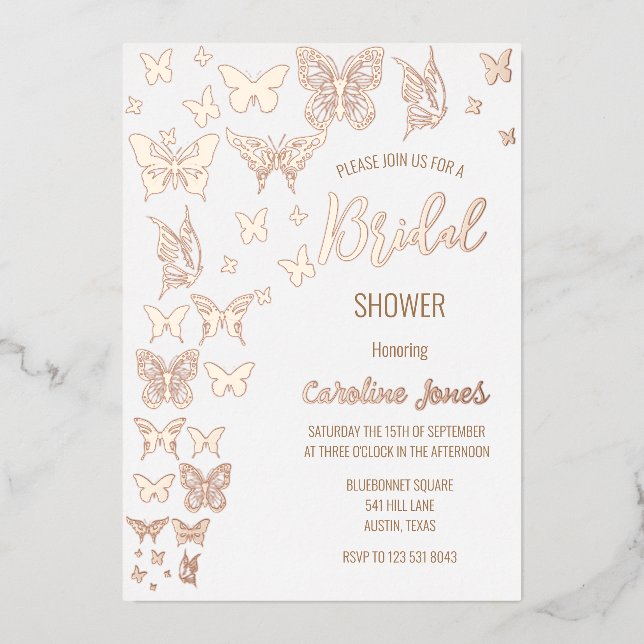 Butterflies Boho Rose Gold Foil Bridal Shower (Front)