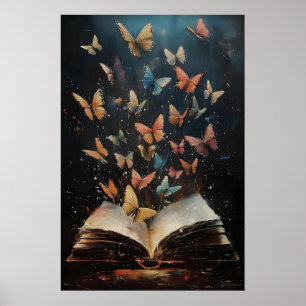 Butterflies Books Print, Nature Bookstore Vintage Poster