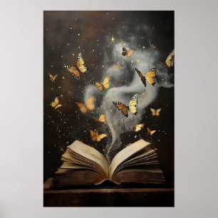 Butterflies books print, nature bookstore vintage poster