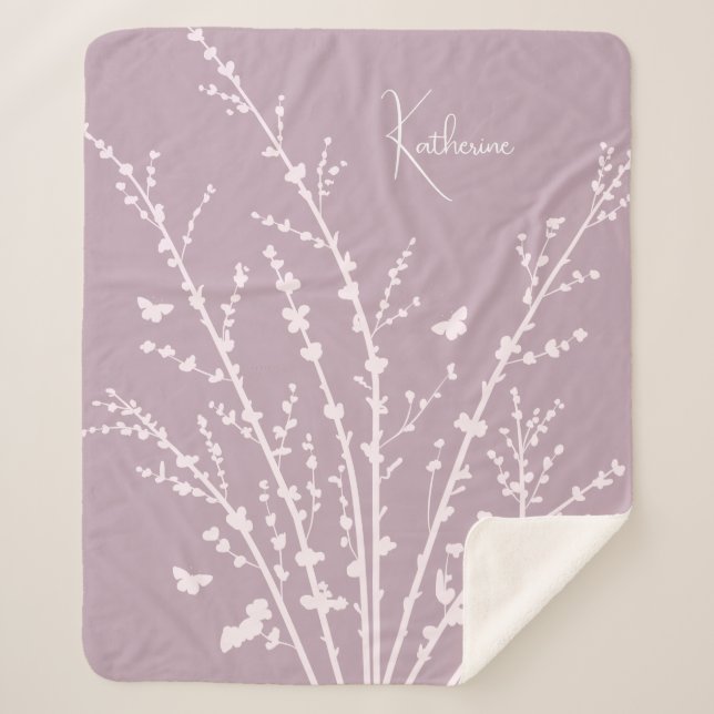  Butterflies Branches Customizable Name   Sherpa Blanket (Front)