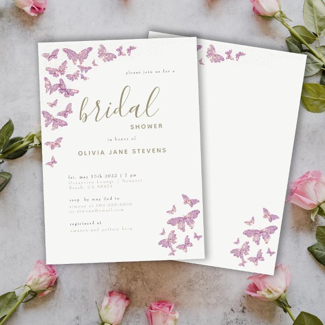 Butterflies Bridal Shower Pink Gold Dust Elegant Invitation (Creator Uploaded)