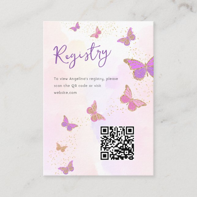 Butterflies Bridal Shower Registry QR Code Enclosure Card (Front)