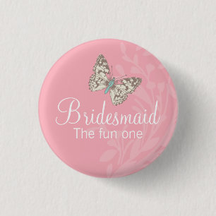 Butterflies Bridesmaid pink wedding pin / button