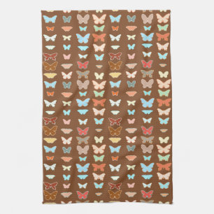 Butterflies, brown, turquoise and coral kitchen towel