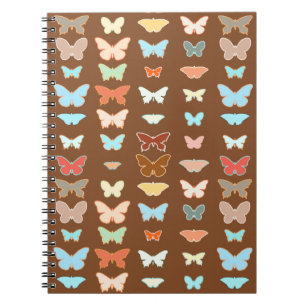 Butterflies, brown, turquoise and coral notebook