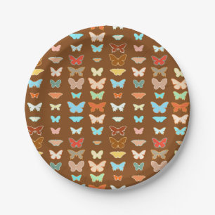 Butterflies, brown, turquoise and coral paper plate